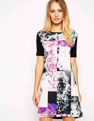 ASOS T-shirt Dress in Photo Floral Print - Multi