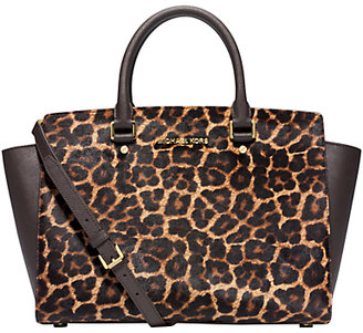MICHAEL Michael Kors Selma Large Leather Top Zip Satchel Bag, Leopard