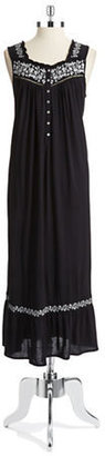 Eileen West Embroidered Sleeveless Nightgown