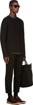 Band Of Outsiders Black Cotton Embroidered Polkadot Trousers
