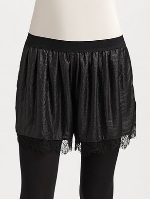 BCBGMAXAZRIA Lace-Trimmed Sateen Shorts