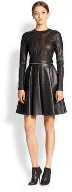 Yigal Azrouel Leather Patchwork Dress