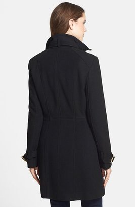 Cole Haan Faux Leather Trim Textured Wool Coat
