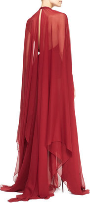 Donna Karan Belted Paneled Chiffon Evening Gown, Ruby Red