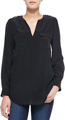 Neiman Marcus Cusp by Long-Sleeve Easy Silk Blouse