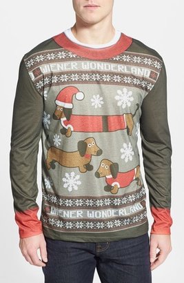 Faux Real 'Wiener Wonderland' Ugly Christmas Long Sleeve Novelty T-Shirt (Men)