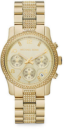 Michael Kors Runway Goldtone Stainless Steel & Pave Crystal Bracelet Watch