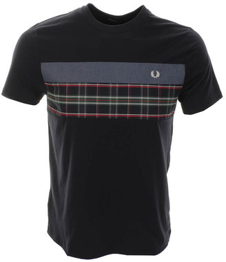 Fred Perry Tartan And Oxford Stripe T Shirt Navy