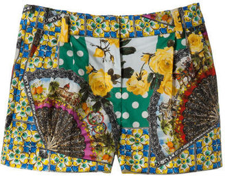Dolce & Gabbana signature print cotton poplin shorts - yellow and green