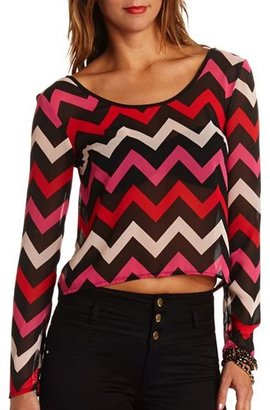 Charlotte Russe Sheer Chevron Bow-Back Crop Top