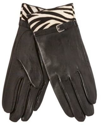 Dents Black leather zebra print buckle gloves