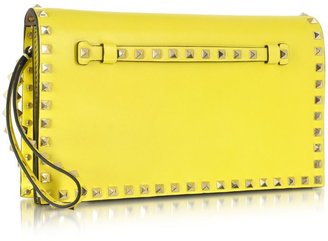Valentino Rockstud Yellow Naples Leather Clutch
