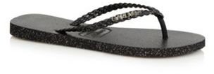 Gandys Black glitter plaited strap flip flops