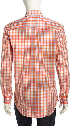 Peter Millar Long-Sleeve Check Poplin Sport Shirt, Papaya