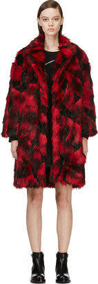 Jay Ahr Red & Black Faux-Fur Overcoat