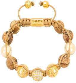 Nialaya CZ Diamond, Jasper and Gold Hollow Bracelet Women