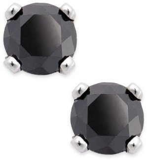 Macy's Black Diamond Round Stud Earrings in 10k White Gold (1/10 ct. t.w.)