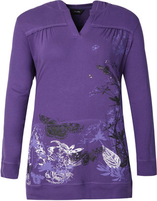 Yours Clothing Grape Floral Print Long Sleeve Hooded Top With Jewel Detail