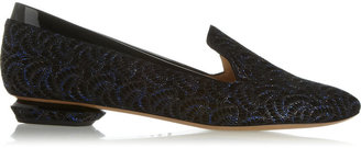 Nicholas Kirkwood Metallic embroidered suede slippers