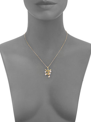 Mikimoto Olive 3MM-4MM White Cultured Akoya Pearl & 18K Yellow Gold Branch Pendant Necklace