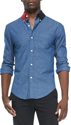 Band Of Outsiders Contrast-Collar Button-Down Shirt, Indigo
