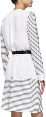 Derek Lam Long-Sleeve Stripe/Solid Silk Shirtdress
