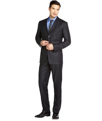 Dolce & Gabbana navy stripe virgin wool 3 button suit with flat front pants