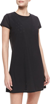 Karla Colletto Perforated Jersey Round-Neck Coverup Dress