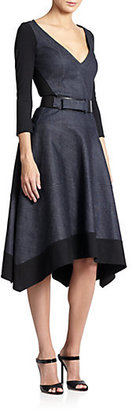 Donna Karan Three-Quarter Sleeve Belted Dress