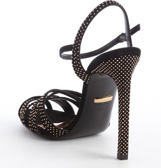 Gucci black suede rose gold studded heel sandals