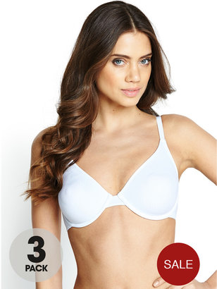 Intimates Solutions Non Padded T-shirt Bras (3 Pack) - White, Assorted Brights
