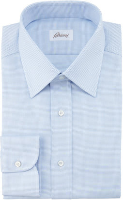 Brioni Textured Check Dress Shirt, Light Blue