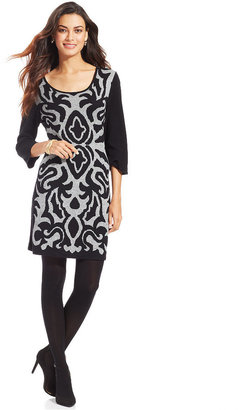 Style&Co. Three-Quarter-Sleeve Jacquard A-Line Dress