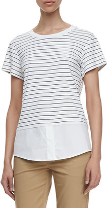 Theory Niceville Striped Mix-Fabric Blouse