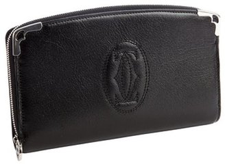 Cartier black grained leather and embossed logo zip continental wallet