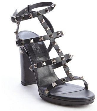 Valentino black leather studded 'Rockstud' t-strap heel sandals