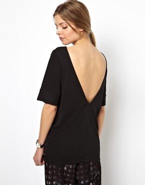 ASOS Tunic Top with V Back in Crepe - Black