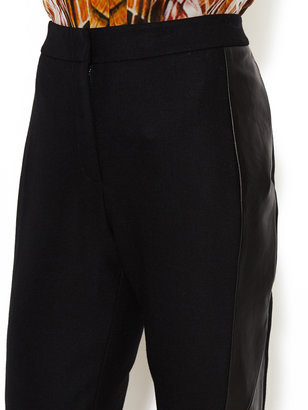 Monique Lhuillier Seamed Wool Pant with Leather Panels