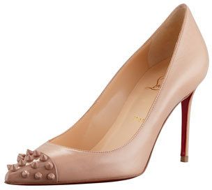 Christian Louboutin Geo Spike-Capped Red-Sole Pump, Nude