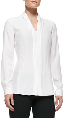 Lafayette 148 New York Silk Placket Blouse With Bar Tacking, Cloud