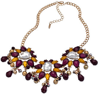 Blu Bijoux Gold Red Orange and Crystal Bib Necklace