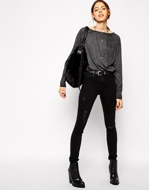ASOS Ridley Skinny Jeans in Washed Black with Rip And Repair Abrasions - washedblack