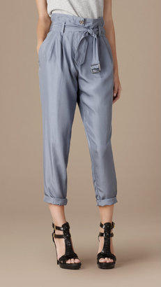 Burberry High Waisted Cropped Silk Trousers