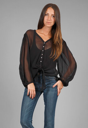 Singer22 Love Sam Tie Front Top with Lace in Black