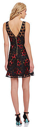 Betsey Johnson Dot-Overlay Fit-and-Flare Floral Dress