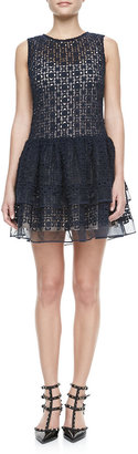 RED Valentino Embroidered Tiered-Skirt Dress