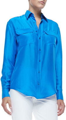 Ralph Lauren Black Label Benford Washed Silk Shirt, Tropical Blue