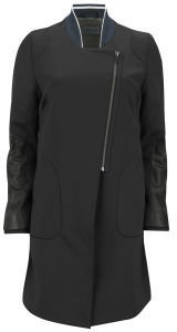 Leon Francis Women's Asymmetrical Mid Length Neoprene Coat Black/Navy