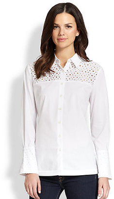 Saks Fifth Avenue Eyelet-Trimmed Button-Down Shirt