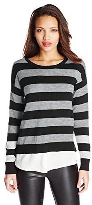 Kensie Women's Stripe Long-Sleeve Twofer Sweater